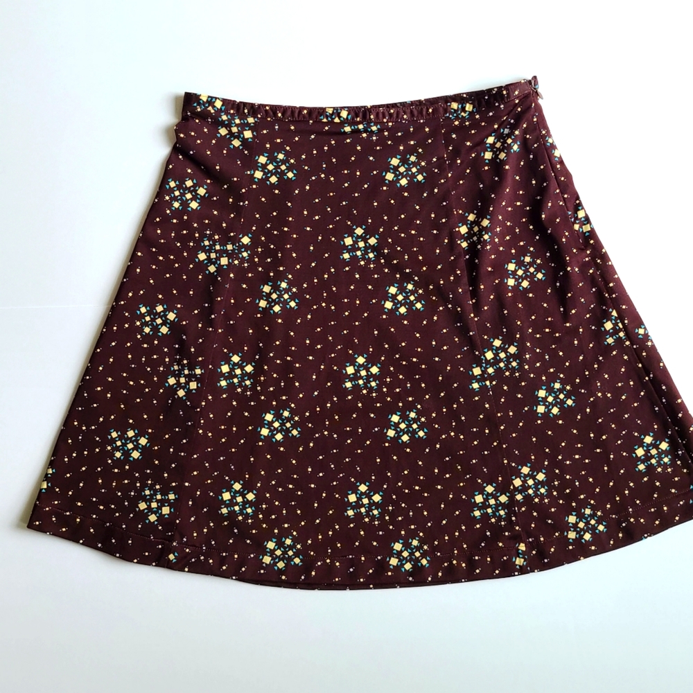 Free People 5/6 Brown Turquoise yellow cream aline mini skirt cute